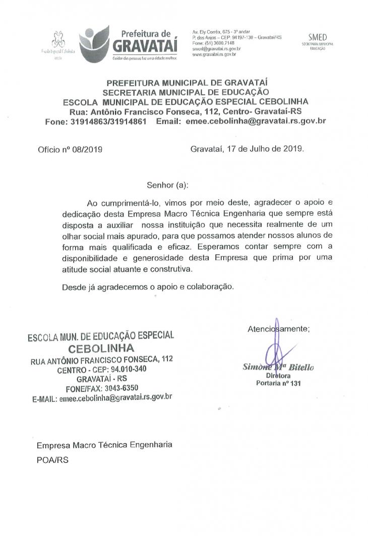 Apoio Escola Municipal de Gravataí